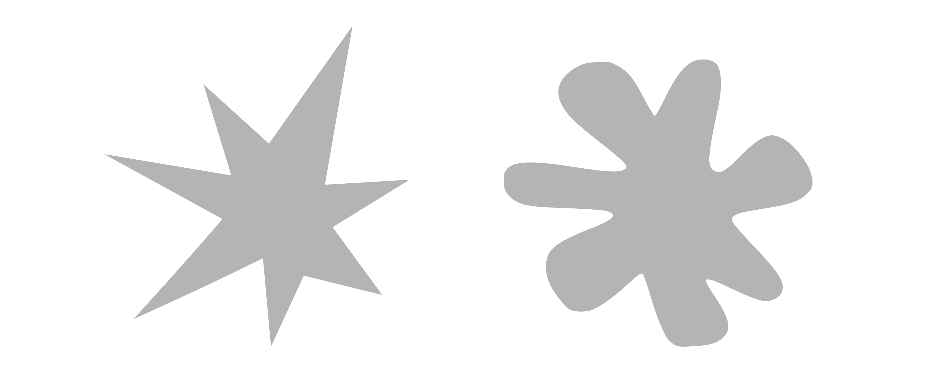 a spiky shape and a blobby shape, both light gray in color