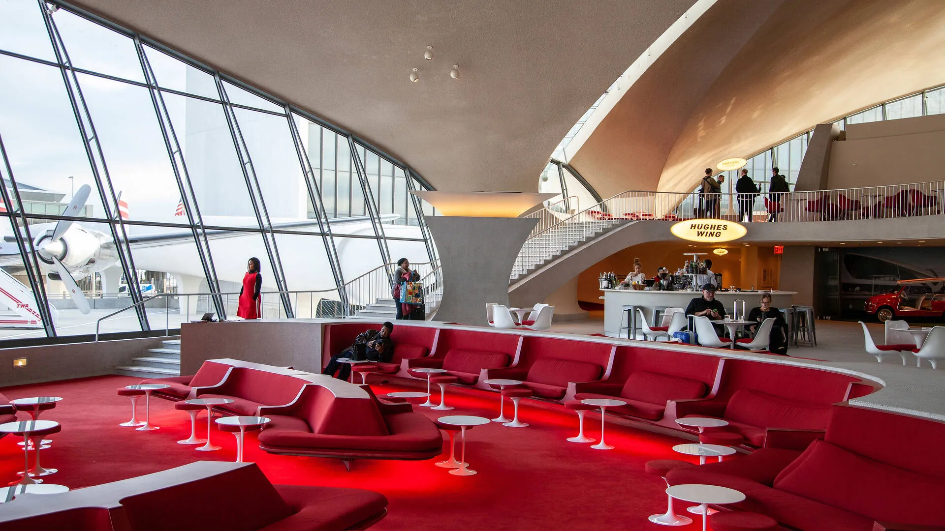 TWA hotel red lobby